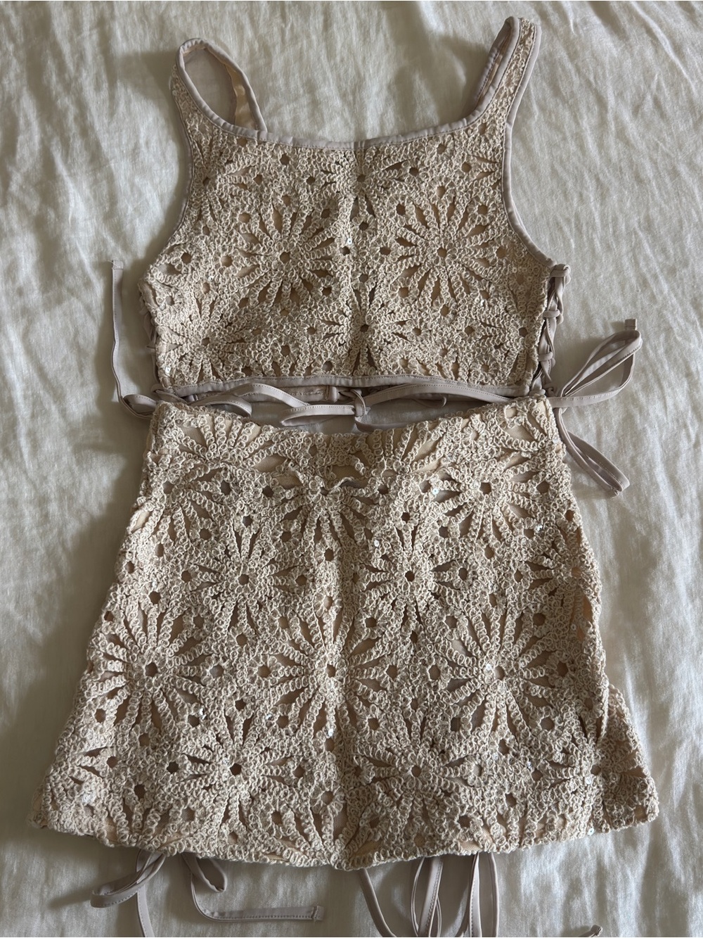IHeartRaves Crochet Lace Two-Piece Dress Set Cream - Picture 4 of 6